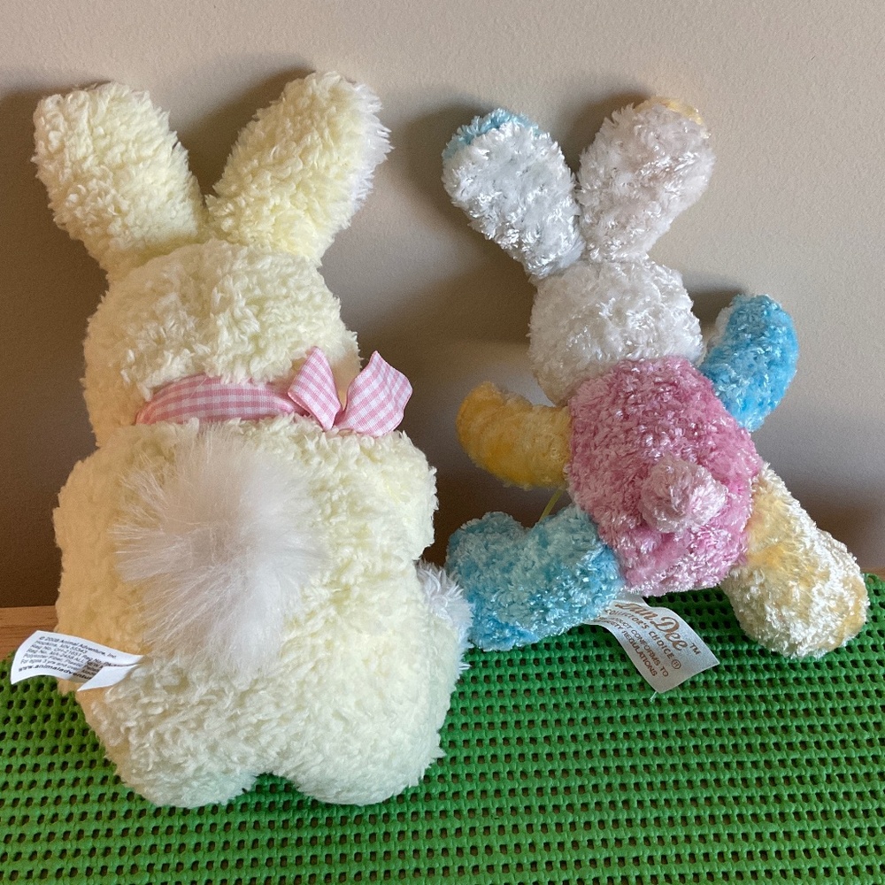 Vintage Easter Plush Bunny Pair Pastel Spring Decor Stuffed Rabbits - Picture 4 of 8